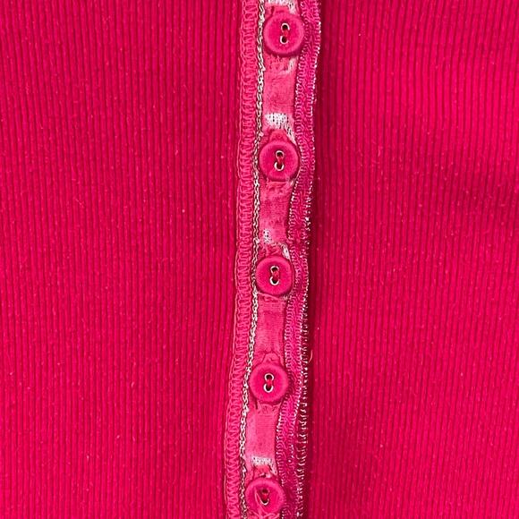 Hollister Women Sz L Henley Top Red Y2K Fitted Ribbed Grunge Elena Gilbert Twee - Picture 6 of 6